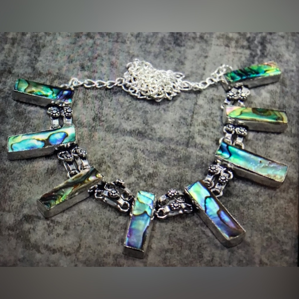 Abalone Stamped 925 Sterling Silver Necklace